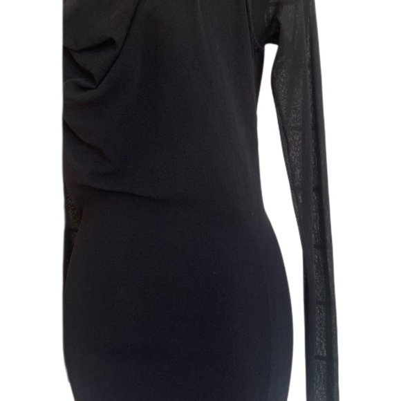 FUZZI Black Mesh Drape Neck Cocktail Dress - Picture 4 of 8